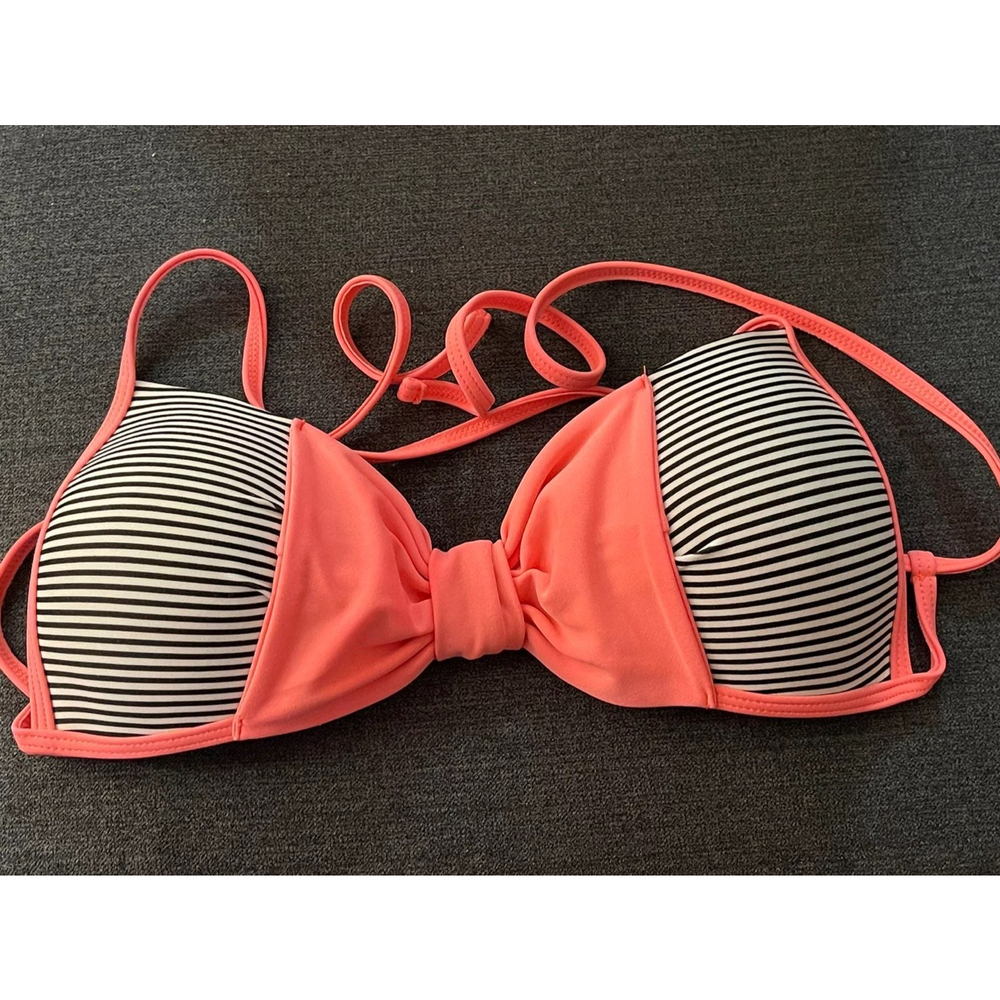 bikini top swimwear Size small coral and black and white stripes